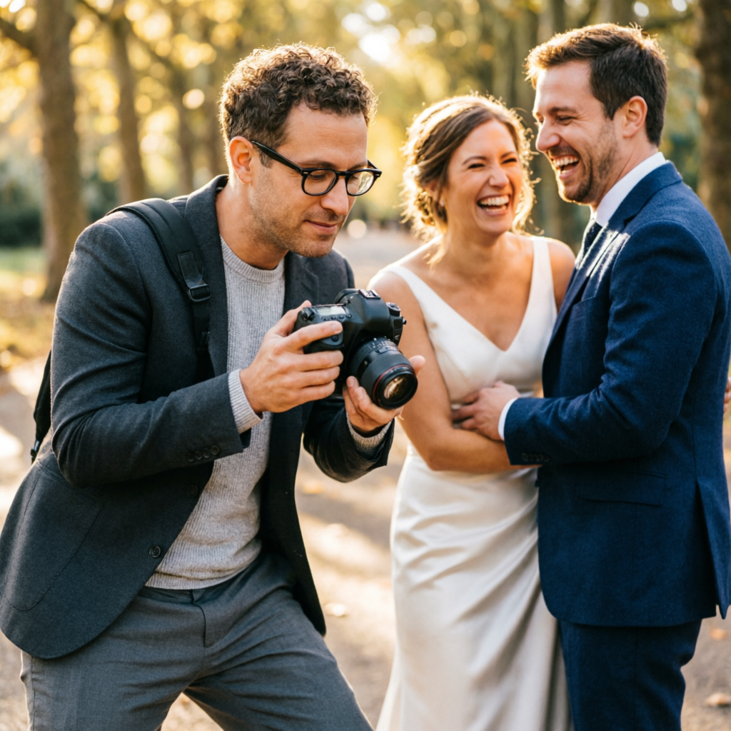 Wedding photographer with a couple